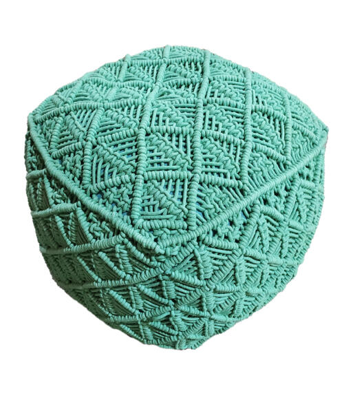 Handwoven macramé pouf by Rugs By ARS in natural cotton rope