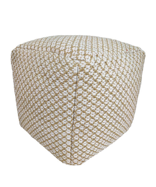 Handwoven pouf with textured fabric detailing by Rugs By ARS