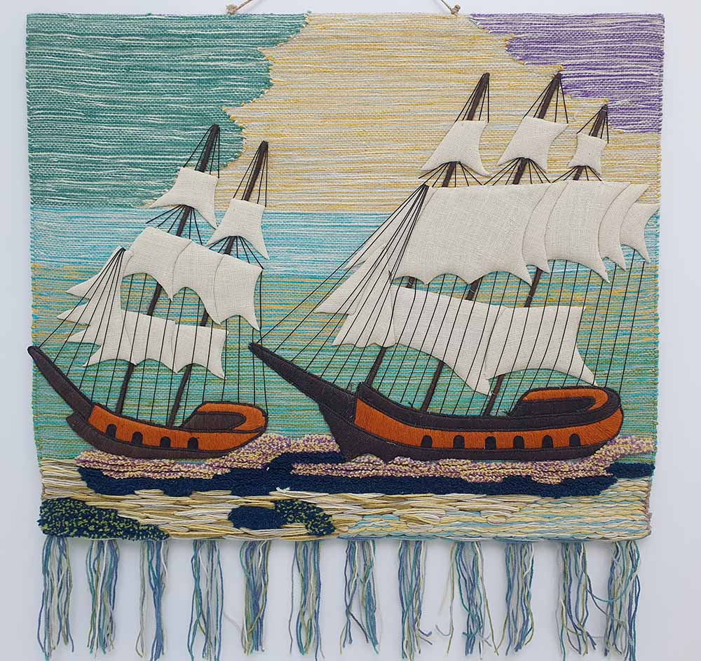 Elegant handmade wall hanging for staircase wall by RugsByARS