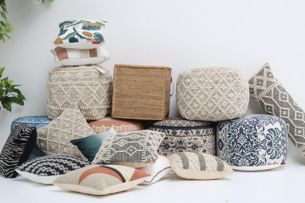 Handmade pouf from Rugs by ARS in premium textured fabric, perfect for modern home decor.