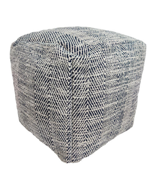 Woven pouf made with textured fabric, handcrafted by Rugs By ARS