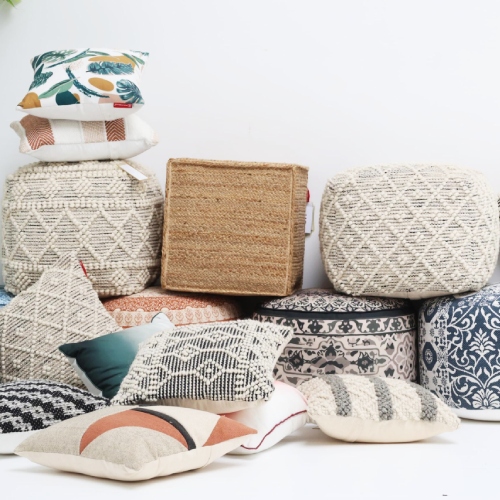 Handmade pouf from Rugs by ARS in premium textured fabric, perfect for modern home decor.
