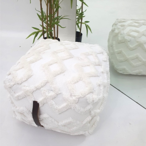 Handcrafted pouf by Rugs By ARS with multicolor textured design, made using premium rug materials.